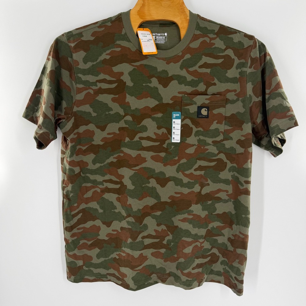 Carhartt Relaxed Fit Camo Pocket T-Shirt XL Irvine Camouflage Green Brown Read